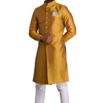 Golden Diamond Shape Maharaja Style Brocade Silk Sherwani | Regal Wedding Attire for Men | Jaipurio